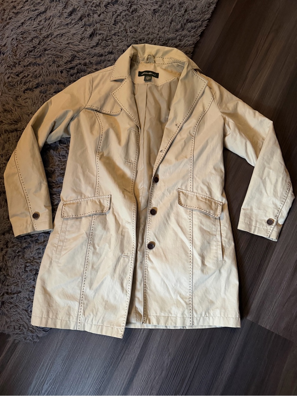 Eddie Bauer Beige Single-Breasted Trench Coat